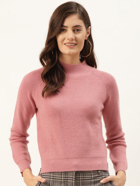 

Madame Women Pink Ribbed Pullover