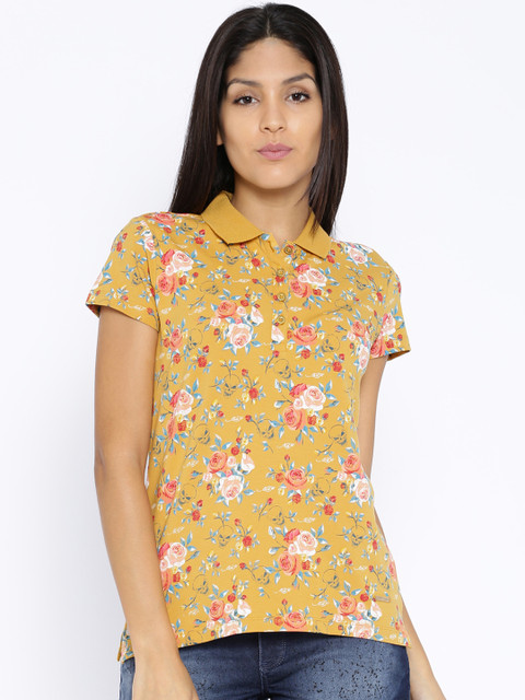 

Ed Hardy Mustard Yellow Floral Print Polo T-shirt