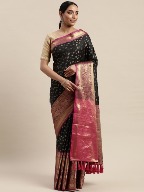 

VASTRANAND Black & Pink Silk Cotton Woven Design Banarasi Saree