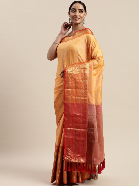 

VASTRANAND Yellow & Red Silk Cotton Woven Design Banarasi Saree