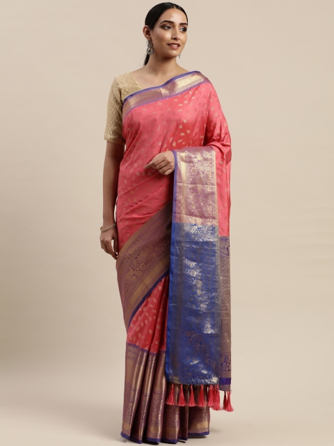 

VASTRANAND Pink & Blue Silk Cotton Woven Design Banarasi Saree