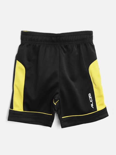 

Alcis Boys Black & Yellow Colourblocked Slim-Fit Shorts