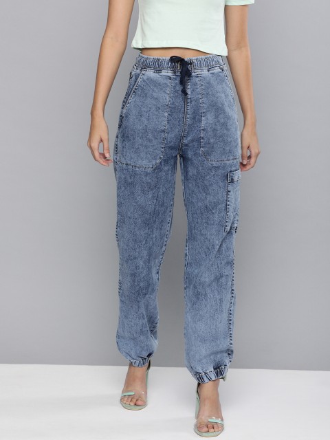 

HERE&NOW Women Blue Jogger Mid-Rise Clean Look Stretchable Jeans