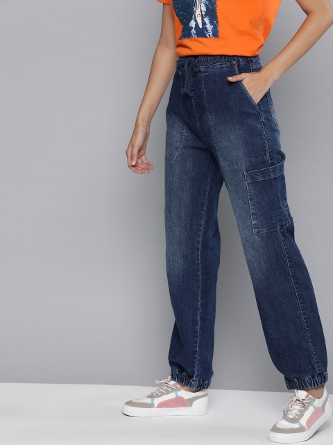 

HERE&NOW Women Blue Jogger Mid-Rise Clean Look Stretchable Jeans