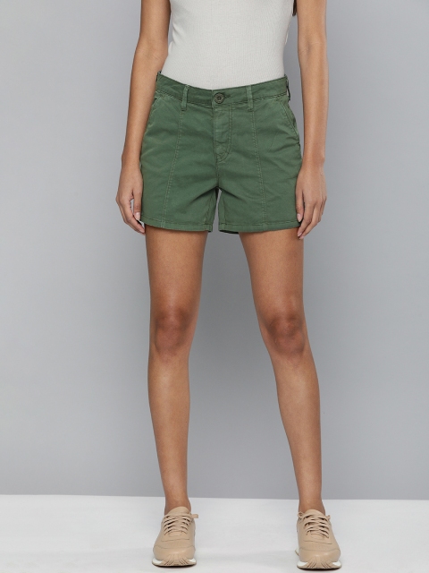 

HERE&NOW Women Olive Green Solid Regular Fit Chino Shorts