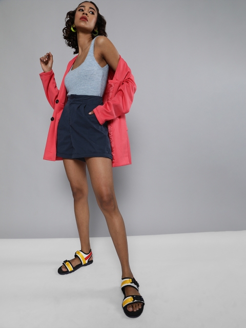 

HERE&NOW Women Navy Blue Solid Regular Fit Chino Shorts