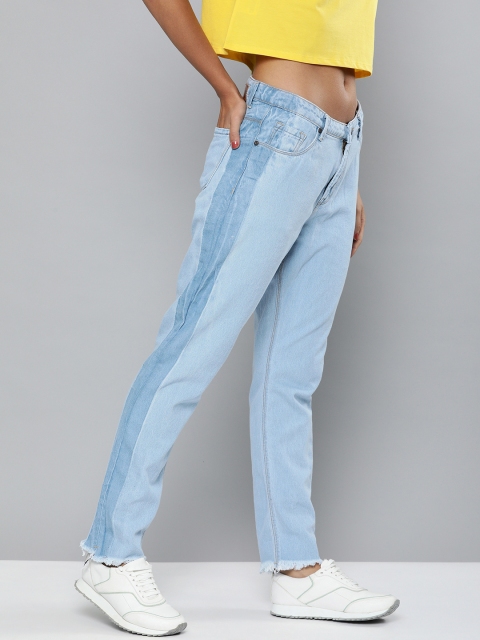 

HERE&NOW Women Blue Boyfriend Fit High-Rise Clean Look Jeans With Side Stripes