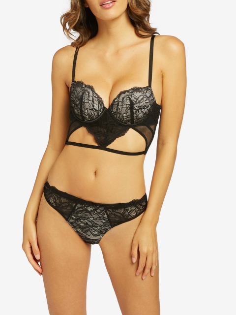 

YAMAMAY Women Black Lace Padded Bustier Bra IBRD123001_BL