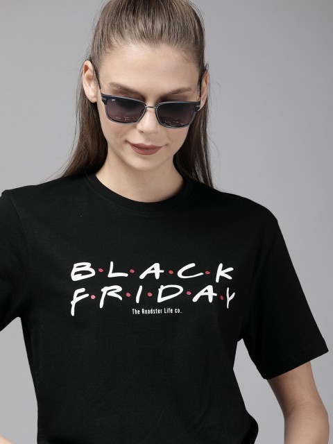 

The Roadster Lifestyle Co Unisex Black Printed Round Neck Pure Cotton T-shirt