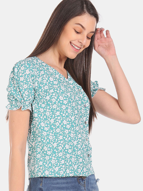 

Sugr Women Blue Floral Printed Top
