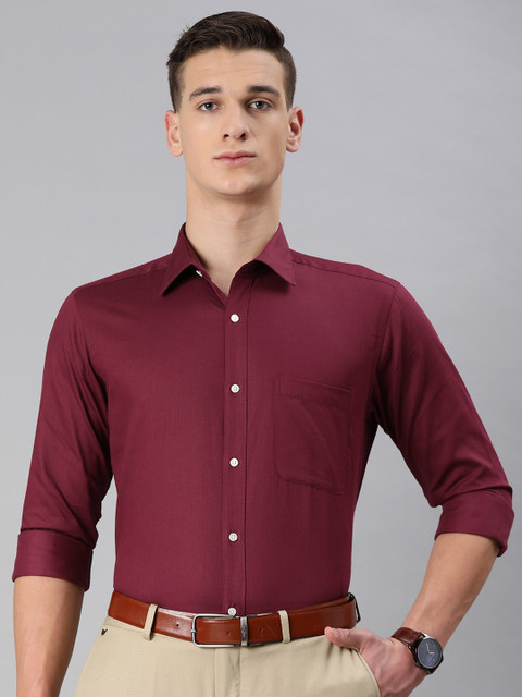 

Raymond Men Maroon Pure Cotton Slim Fit Self Design Formal Shirt