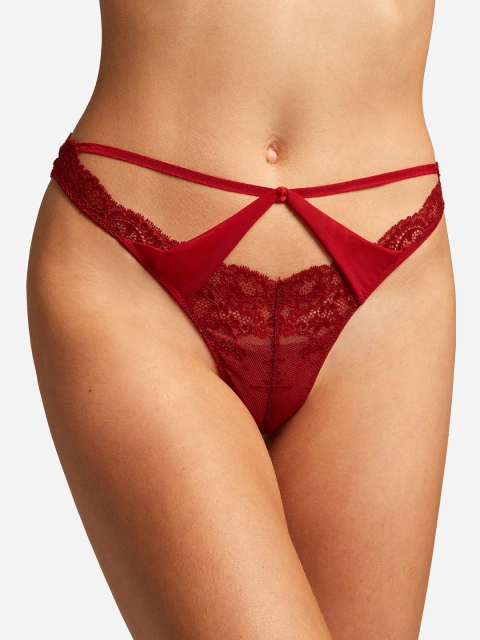 

YAMAMAY Women Red Self-Design Sheer Lace G-String Thongs IPED124005_GRED
