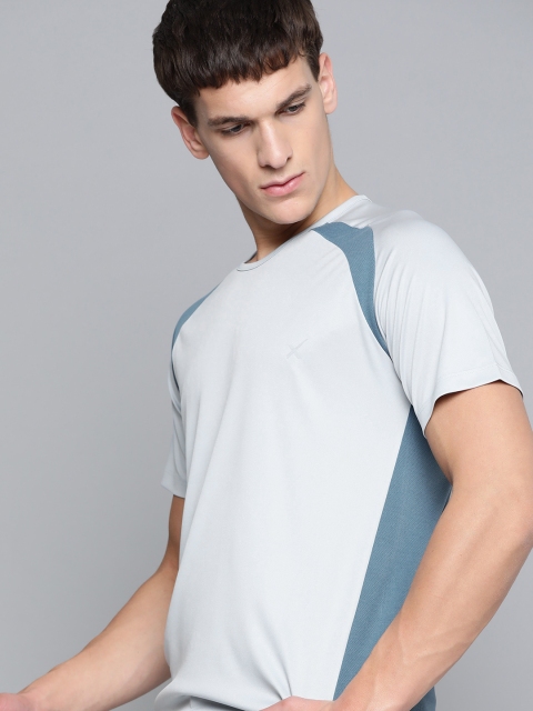 

HRX By Hrithik Roshan Men Pearl Blue & Real Teal Colourblock Rapid-Dry Antimicrobial Anti-Static Outdoor Tshirt, Grey