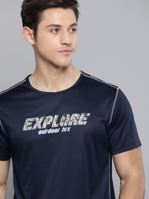 

HRX By Hrithik Roshan Men Medival Blue Typographic Rapid-Dry Antimicrobial Anti-Static Outdoor Tshirt, Navy blue