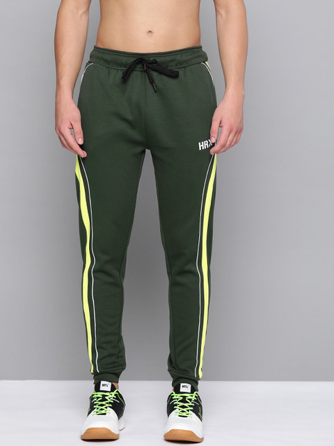

HRX By Hrithik Roshan Men Bright White Colourblock Slim Fit Rapid-Dry Antimicrobial Training Joggers, Green