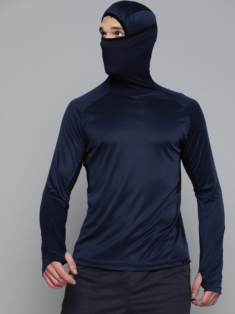

HRX By Hrithik Roshan Men Medival Blue & Jet Black Colourblock Convertable Neck Rapid-Dry Anti-Static Outdoor Tshirt, Navy blue