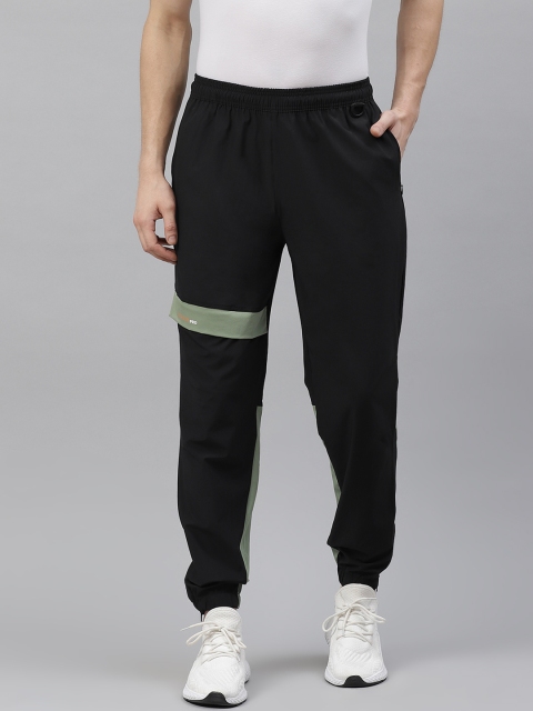 

HRX By Hrithik Roshan Men Jet Black & Oil Green Colourblock Rapid-Dry Outdoor Joggers