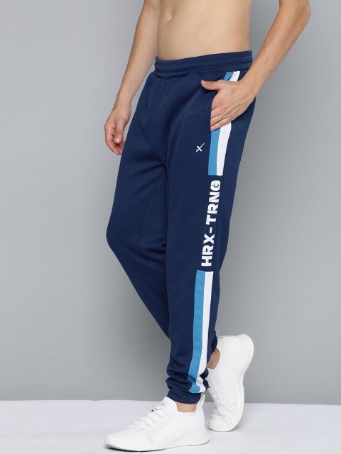 

HRX By Hrithik Roshan Men Bright White Colourblock Slim Fit Rapid-Dry Antimicrobial Training Joggers, Navy blue