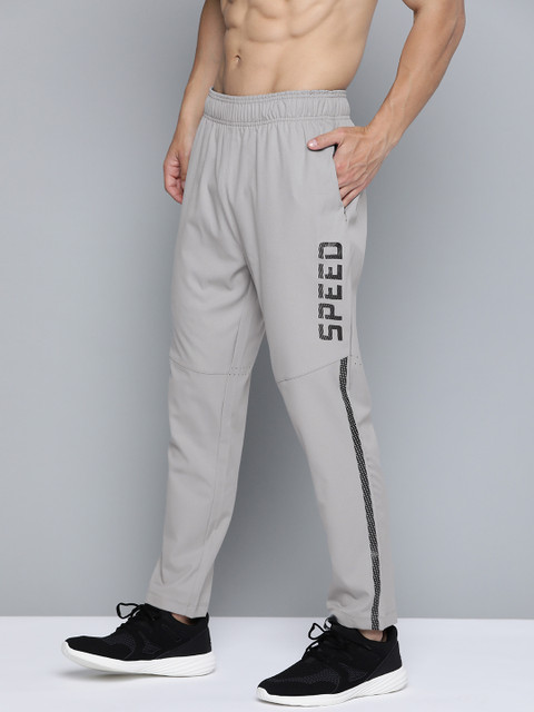

HRX By Hrithik Roshan Men Wet Weather Typographic Slim Fit Rapid-Dry Antimicrobial Running Track Pants, Grey