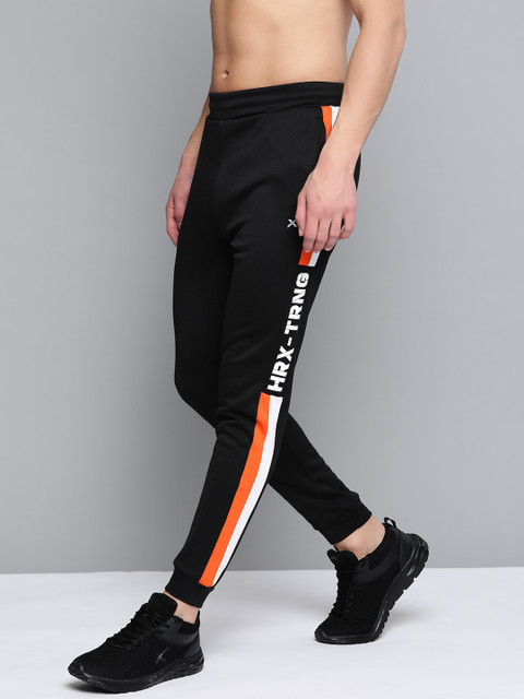 

HRX By Hrithik Roshan Men Bright White Colourblock Slim Fit Rapid-Dry Antimicrobial Training Joggers, Black