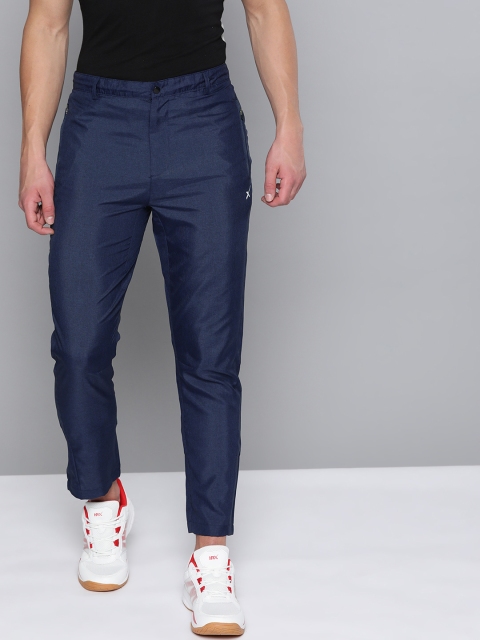 

HRX By Hrithik Roshan Men Navy Melange Slim Fit Rapid-Dry Anti-Static Lifestyle Trousers, Navy blue