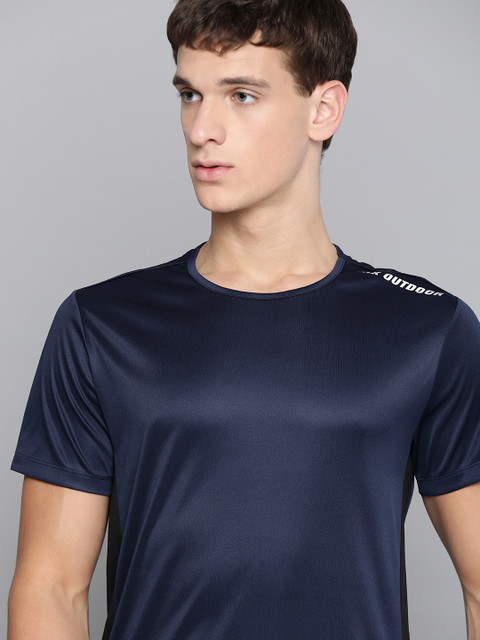 

HRX By Hrithik Roshan Men Medival Blue & Jet Black & Wild Lime Colourblock Rapid-Dry Antimicrobial Anti-Static Outdoor Tshirt, Navy blue