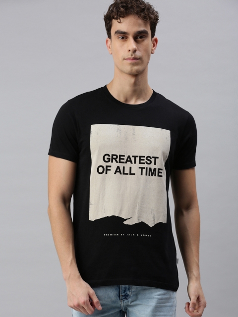 

Jack Jones Men Black Printed Round Neck Pure Cotton T-shirt