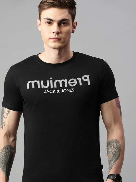 

Jack & Jones Men Black Printed Round Neck T-shirt