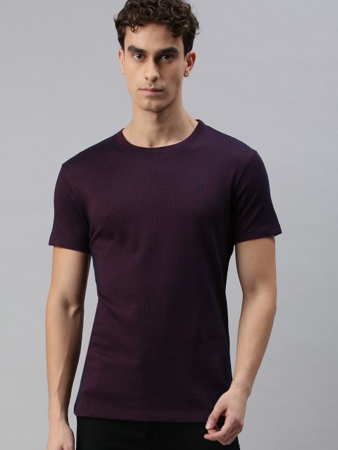 

Jack & Jones Men Navy Blue Self Design Round Neck T-shirt