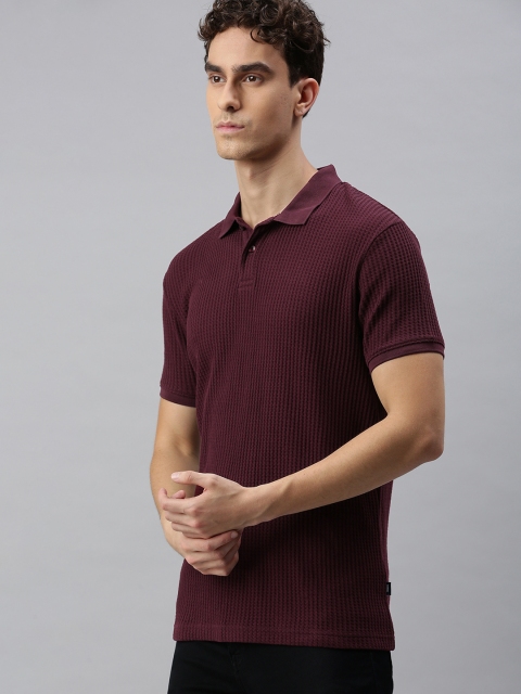 

Jack & Jones Men Purple Self Design Polo Collar T-shirt