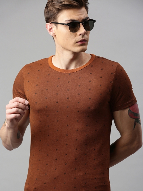 

Jack & Jones Men Brown & Black Printed JPRSLATE BLA Round Neck T-shirt