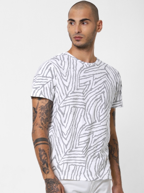 

Jack & Jones Men White & Grey Printed Round Neck T-shirt