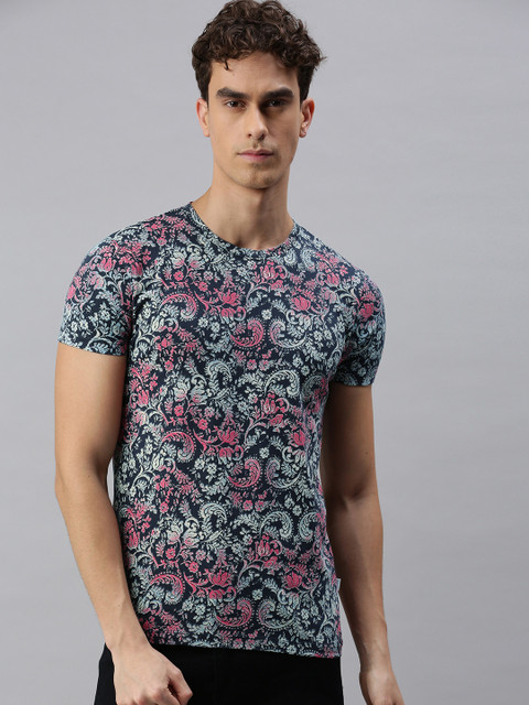 

Jack & Jones Men Blue Floral Printed Round Neck T-shirt