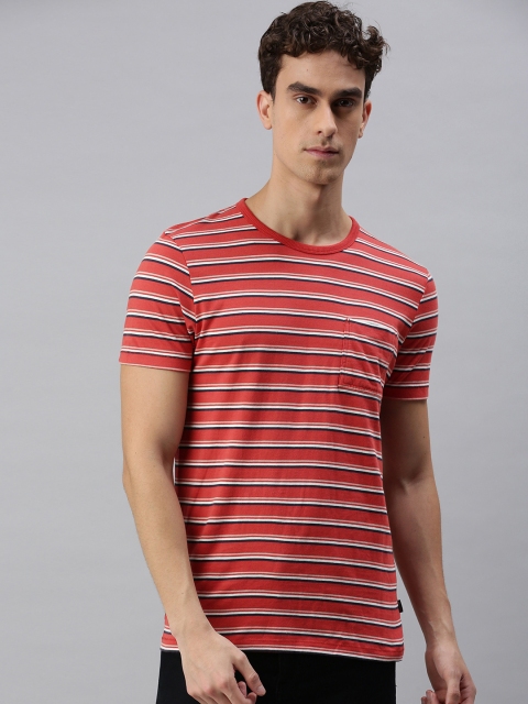

Jack Jones Men Red Striped Round Neck Pure Cotton T-shirt