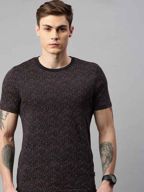 

Jack Jones Men Black Red Printed JPRBLACKBURN BLA. Round Neck Pure Cotton T-shirt