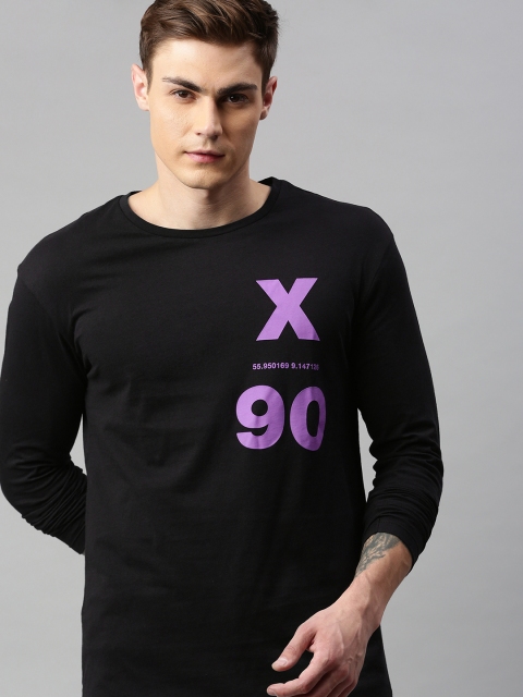 

Jack & Jones Men Black & Purple Printed JCOJAXIN LS Round Neck T-shirt