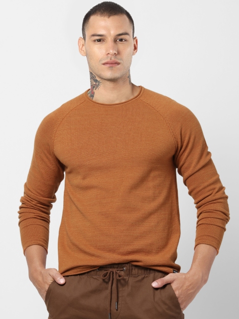 

Jack & Jones Men Camel Brown Solid Pullover Sweater