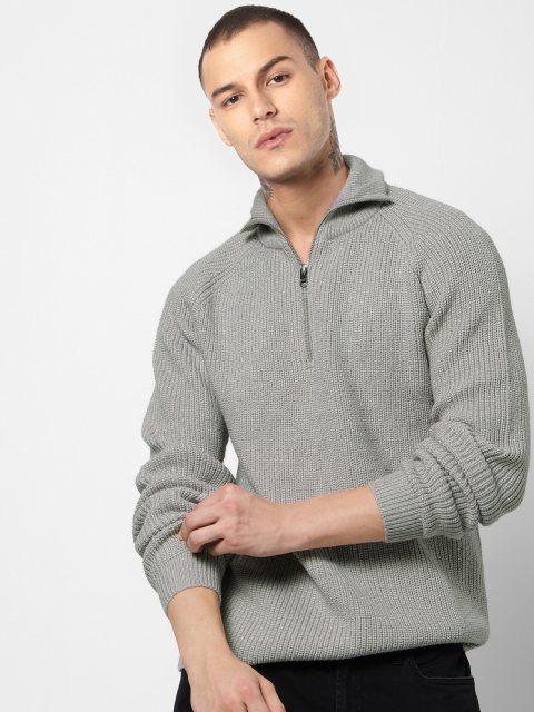 

Jack & Jones Men Grey Self Design Pullover Sweater