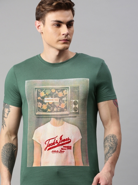 

Jack & Jones Men Green Printed Round Neck T-shirt