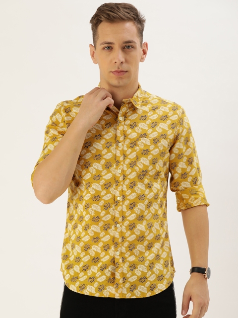 

Flying Machine Men Mustard Yellow & White Slim Fit Floral Printed Casual Shirt