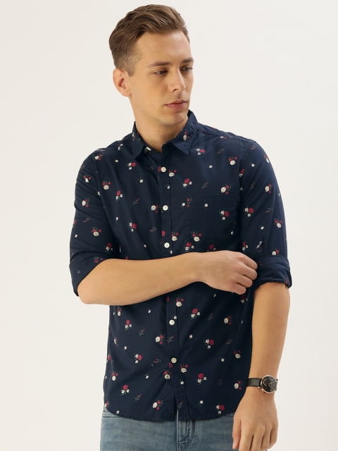 

Flying Machine Men Navy Blue & Red Slim Fit Floral Printed Casual Shirt