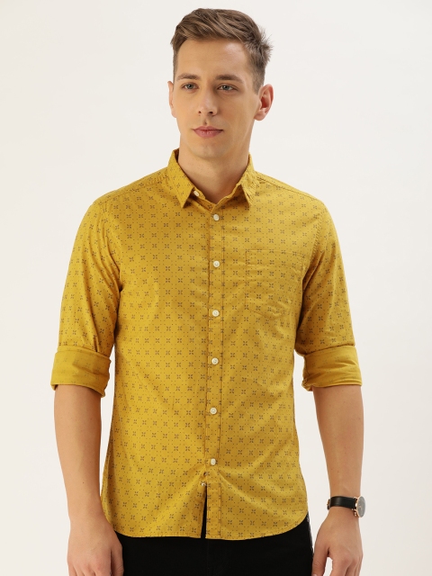 

Flying Machine Men Mustard Yellow & Black Slim Fit Printed Casual Shirt