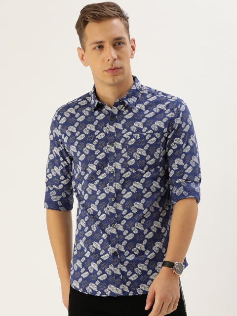 

Flying Machine Men Navy Blue & Off-White Slim Fit Floral Printed Casual Shirt