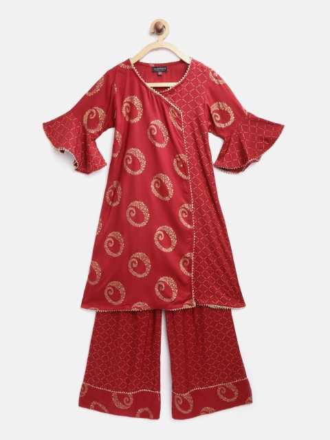 

Readiprint Fashions Girls Red & Gold-Toned Printed Kurta with Palazzos