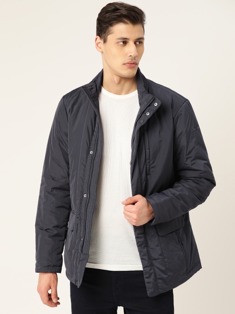 

Geox Men Navy Blue Solid Lightweight Padded Jacket with Detachable Double Collar