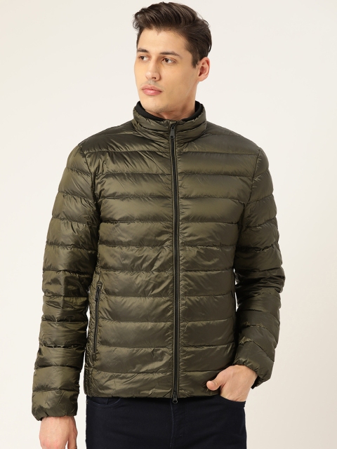 

Geox Men Olive Green Solid Lightweight Puffer Down Jacket With Pouch