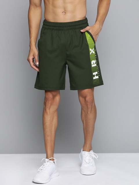 

HRX By Hrithik Roshan Men Kombu Green Solid Regular Fit Mid-Rise Rapid-Dry Antimicrobial Training Shorts, Olive