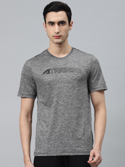 

Alcis Men Grey & Black Slim Fit Striped Round Neck Training T-shirt