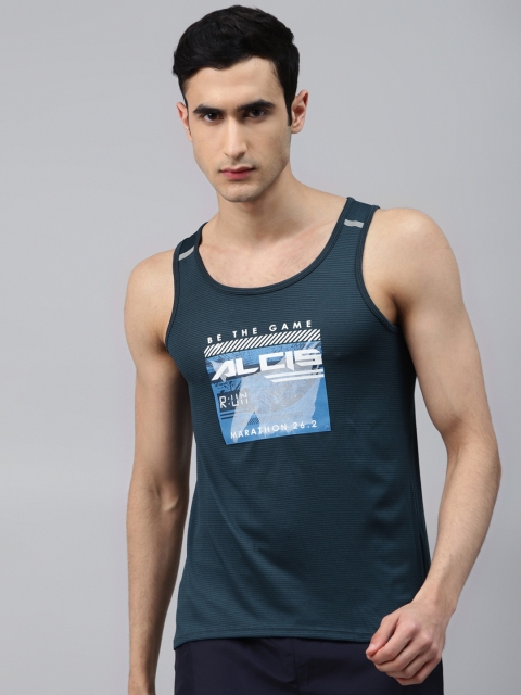 

Alcis Men Teal Blue Printed Round Neck Running T-shirt