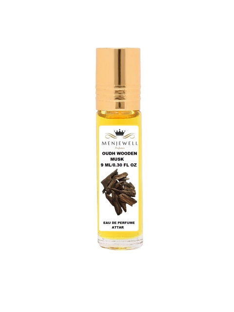 

Menjewell Oudh Wooden Musk Natural Eau de Parfum Attar 9ml, Transparent